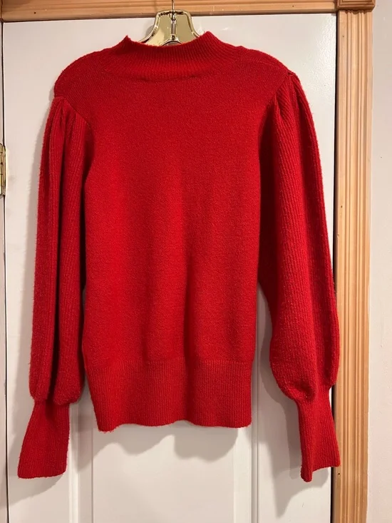 French Connection Sofia Balloon Sleeve Mock Neck Ribbed Knit Sweater Red Small - Picture 8 of 8